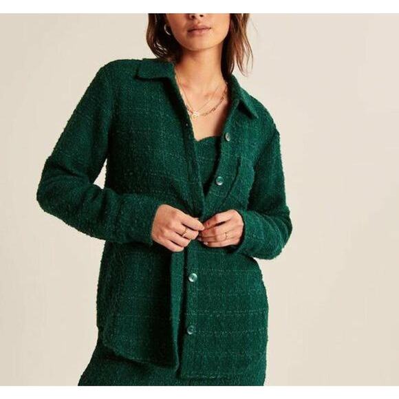 Abercrombie & Fitch Jackets & Blazers - Abercrombie & Fitch Oversized Tweed Shacket Blazer Jacket Shirt Green Size XS